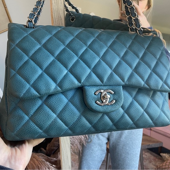 Chanel jumbo flap bag caviar double flap turquoise - Picture 11 of 17